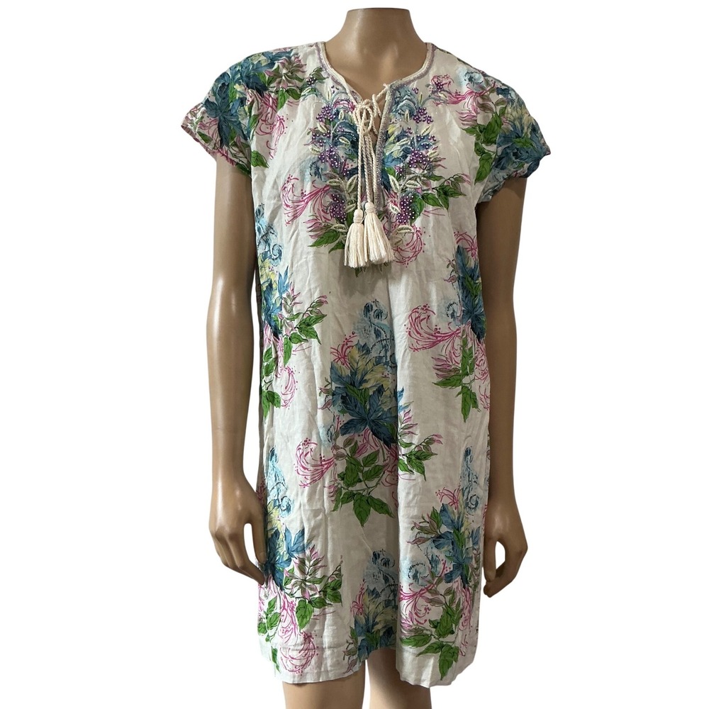 Bella Tu Autumn Wedding Guest Floral Embroidered Linen Shift Dress XXL